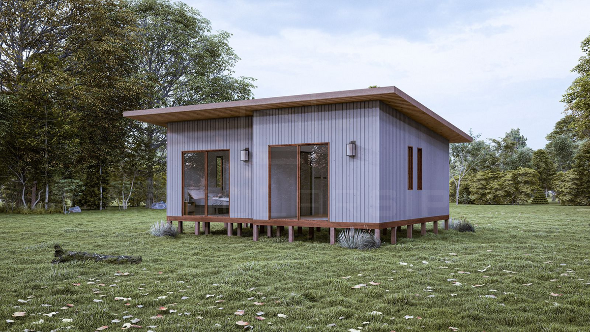 Conoce esta Tiny House Techo Inclinado 38m2 en Panel SIP – Modular SIP